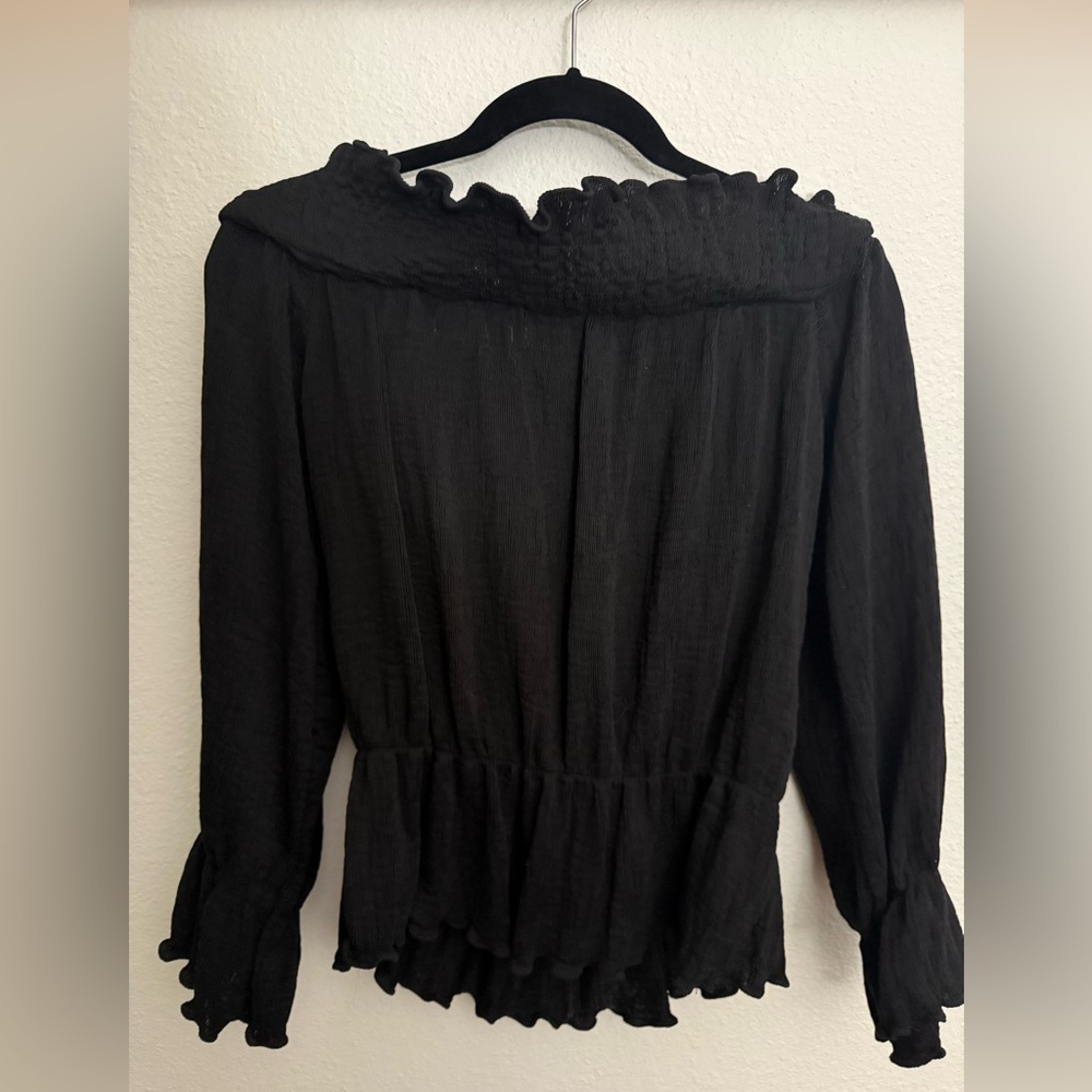3 for $30 🔹 tea & cup- Over the Shoulder Black Blouse